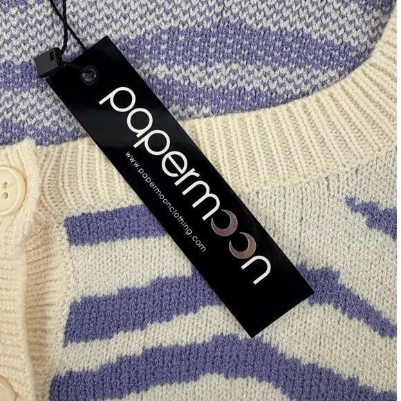 New Papermoon Light Purple Cream Animal Print Cardigan Medium - Picture 6 of 6